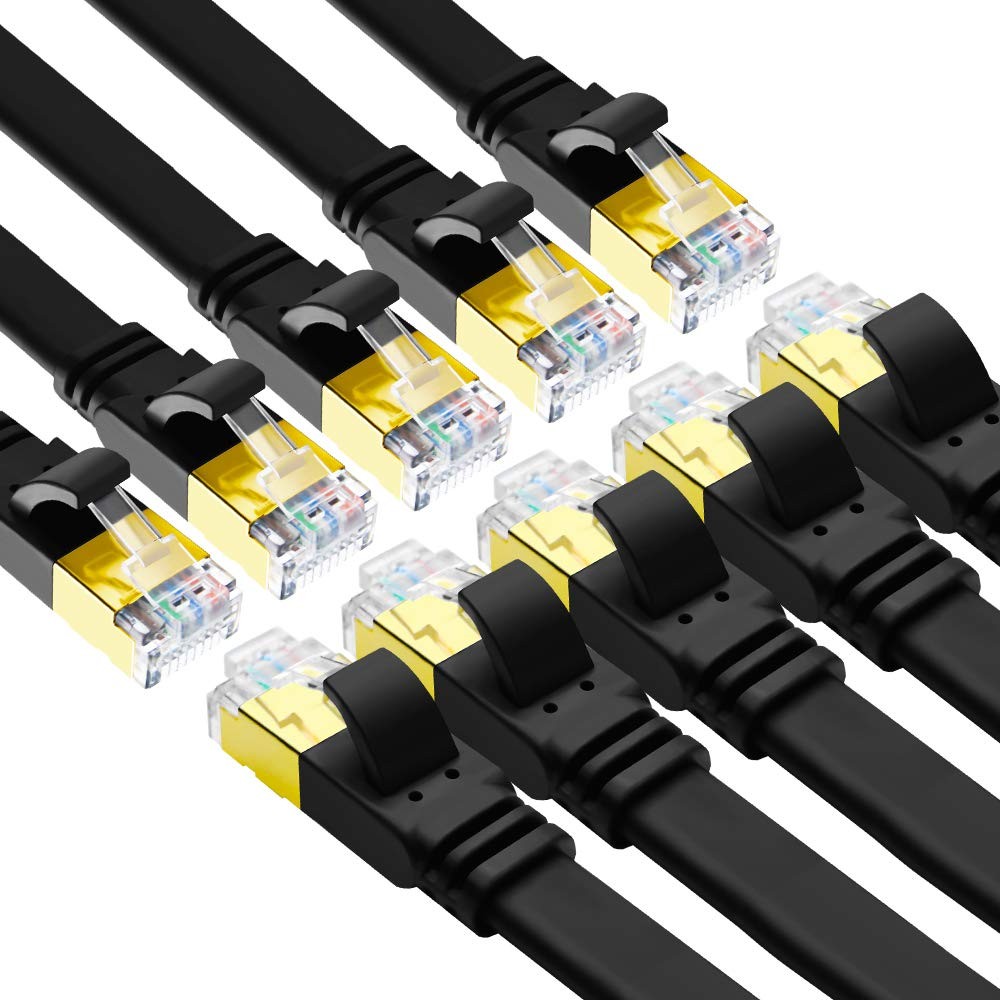 10 PCS Black Cat8 Flat Ethernet Cable 3ft SFTP 40Gbps Gold RJ45 LAN
