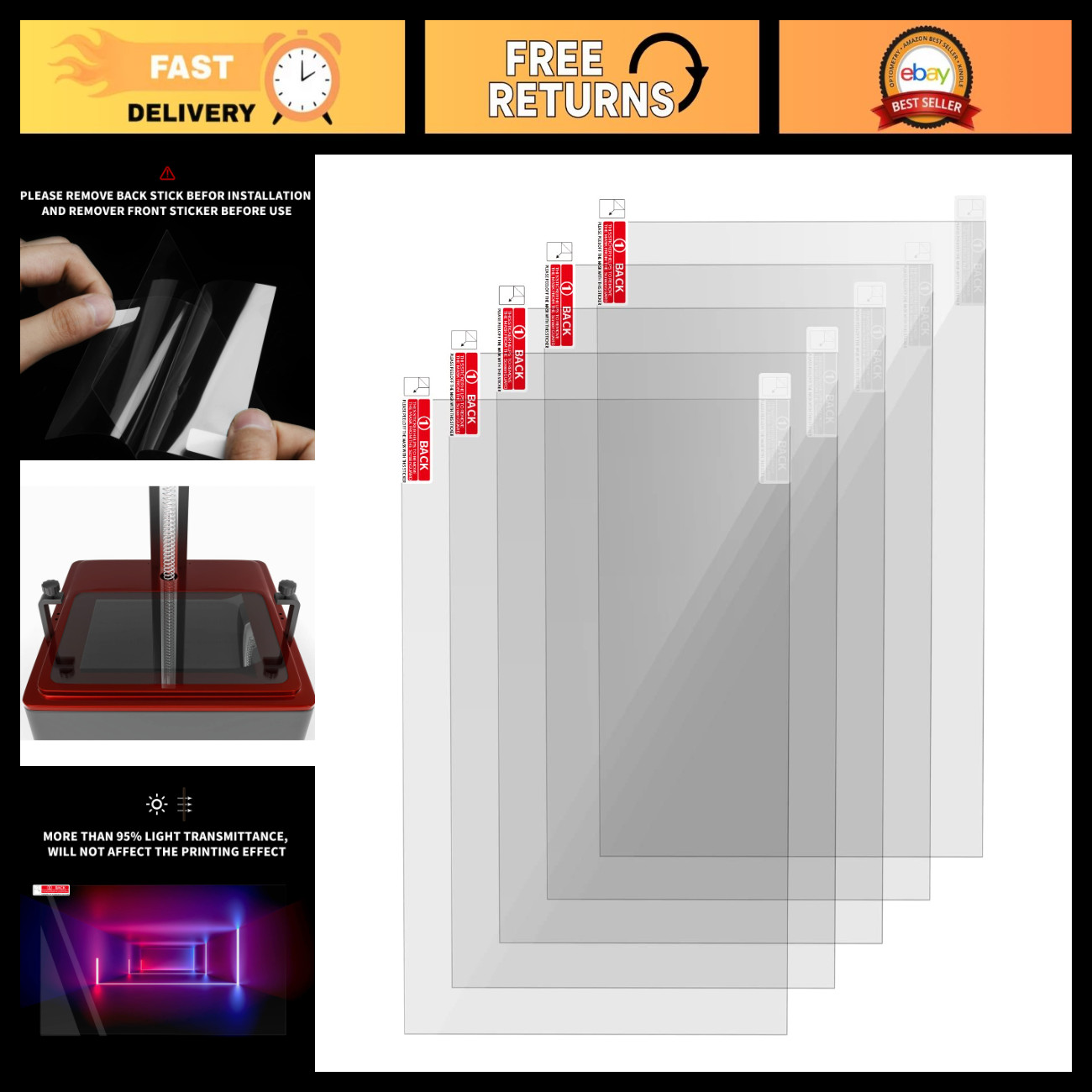 5PCS LCD Screen Protector Film for 3D Printers - ELEGOO Saturn S, Photon Mono X2