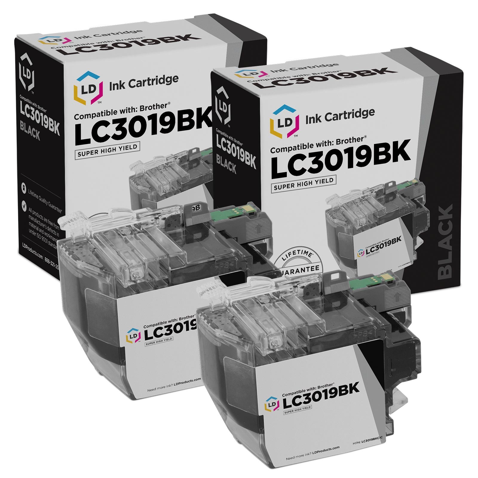 LD Compatible Brother LC3019 / LC3019BK Super High Yield Black Ink 2-Pack