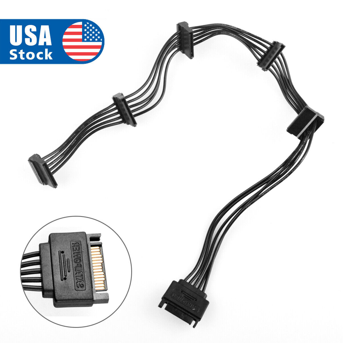 15 Pin SATA Power 1 Male To 5 Female Splitter Hard Drive Cable for HDD SSD USA