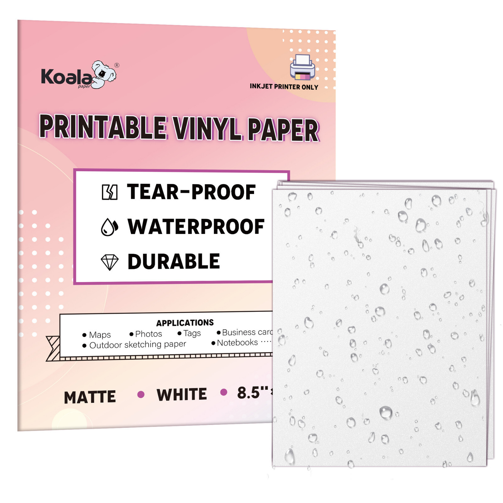 Lot Koala Printable Vinyl Waterproof Printer Paper 8.5x11 / 11x17 Inkjet Laser