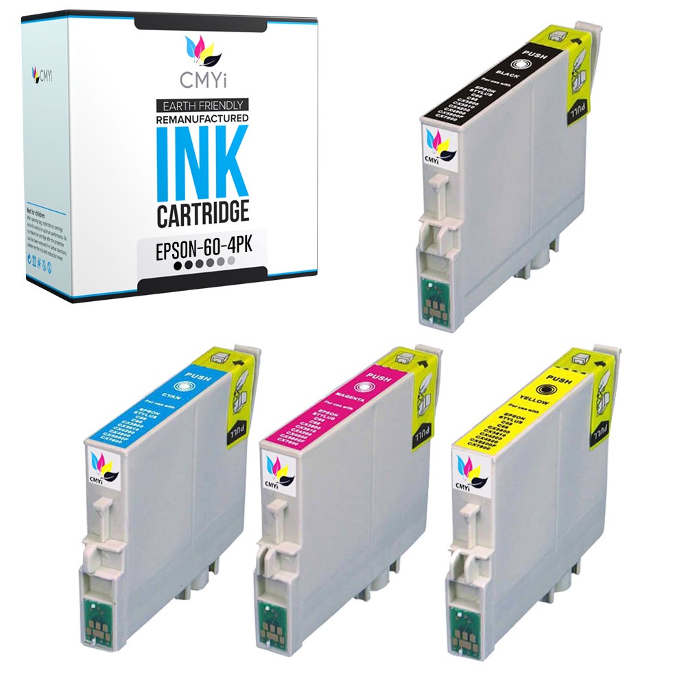 CMYi 4-PK Compatible Epson 60 Black Color Ink Cartridge for Stylus CX3800 CX3810
