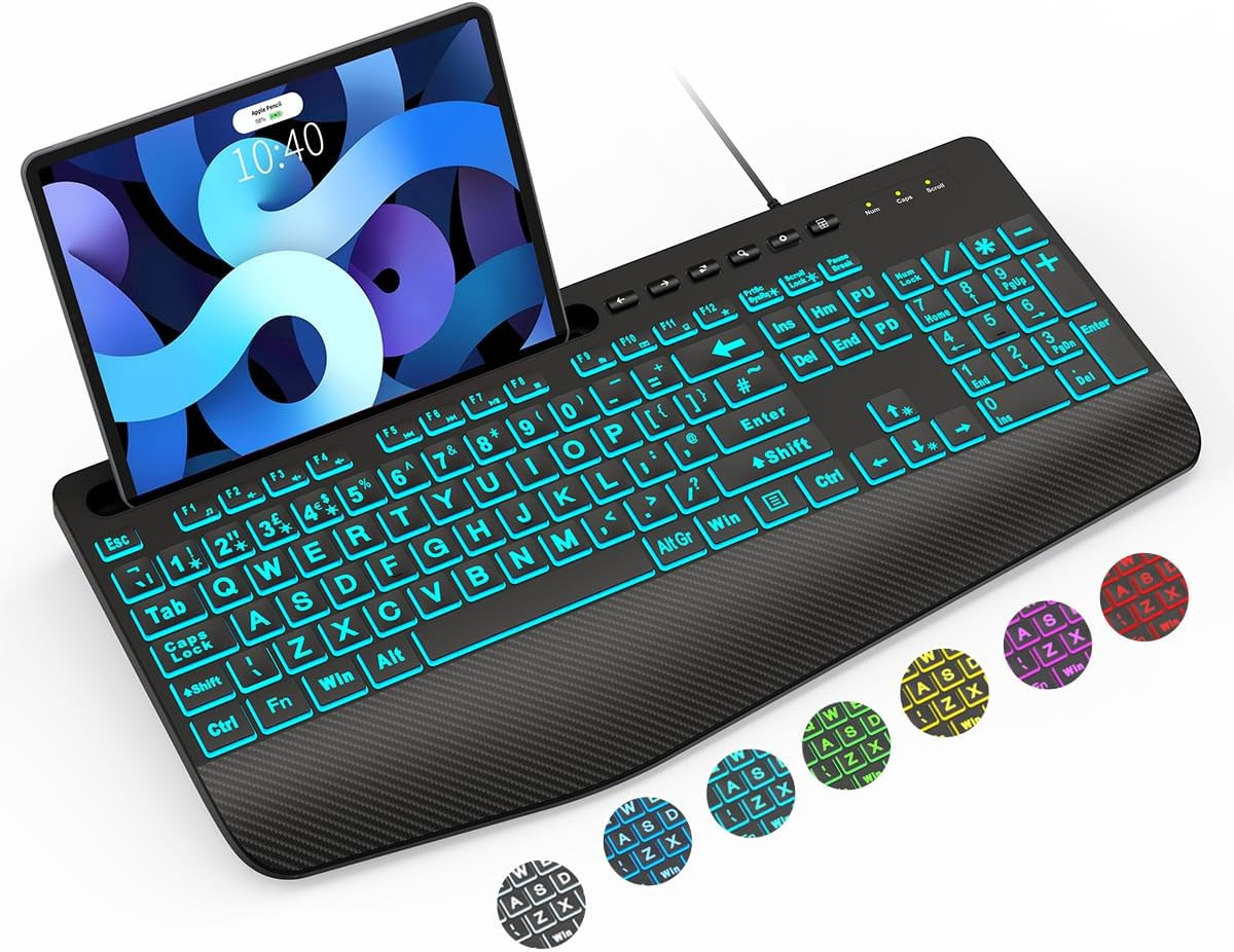 SABLUTE K21 Pro Large Print Backlit Keyboard, Wired USB Computer Keyboards with