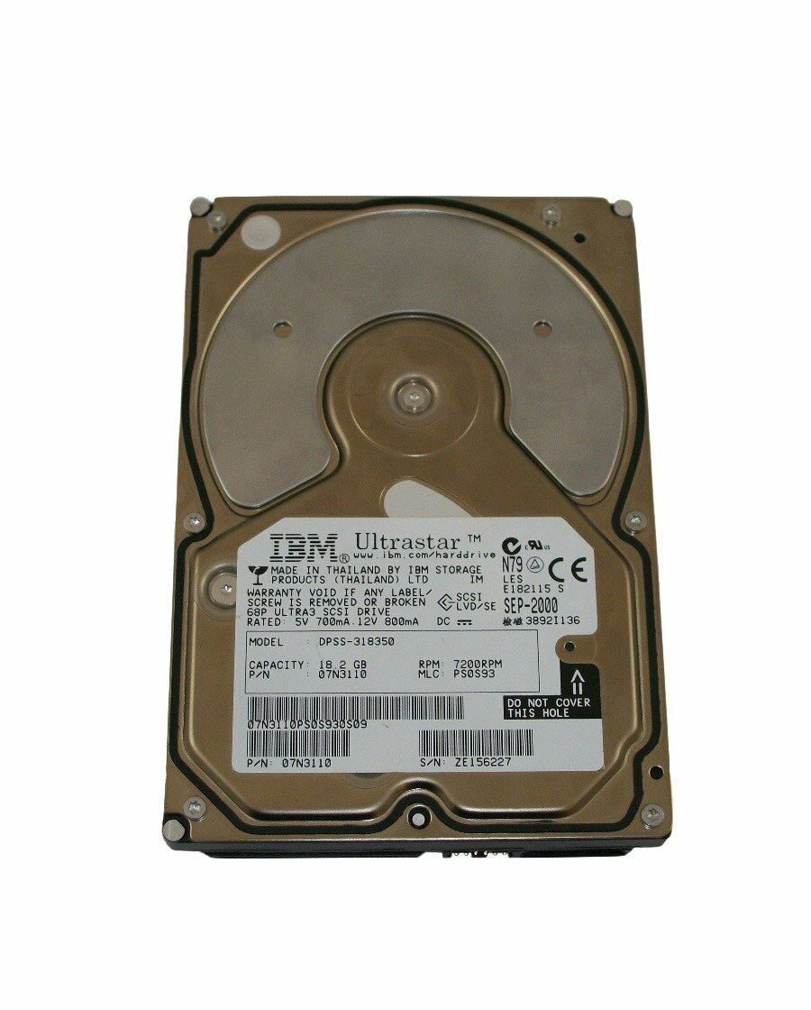 IBM 07N3110 18.3GB 7200RPM 68-Pin SCSI HDD DPSS-318350