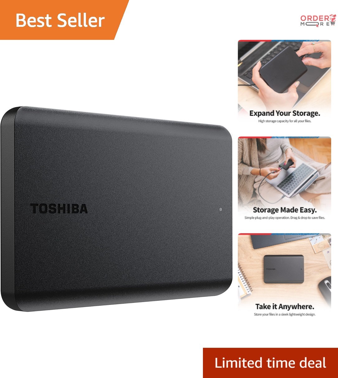 External Hard Drive 1TB USB 3.0 Portable Slim Storage for PC Mac Black