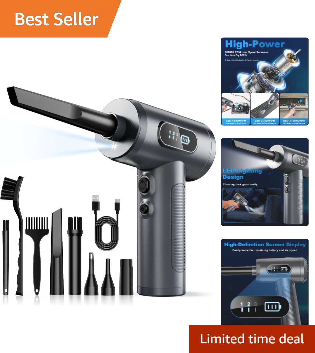 Ultra-Lightweight Electric Air Duster with Smart LED Display & 100,000 RPM Power