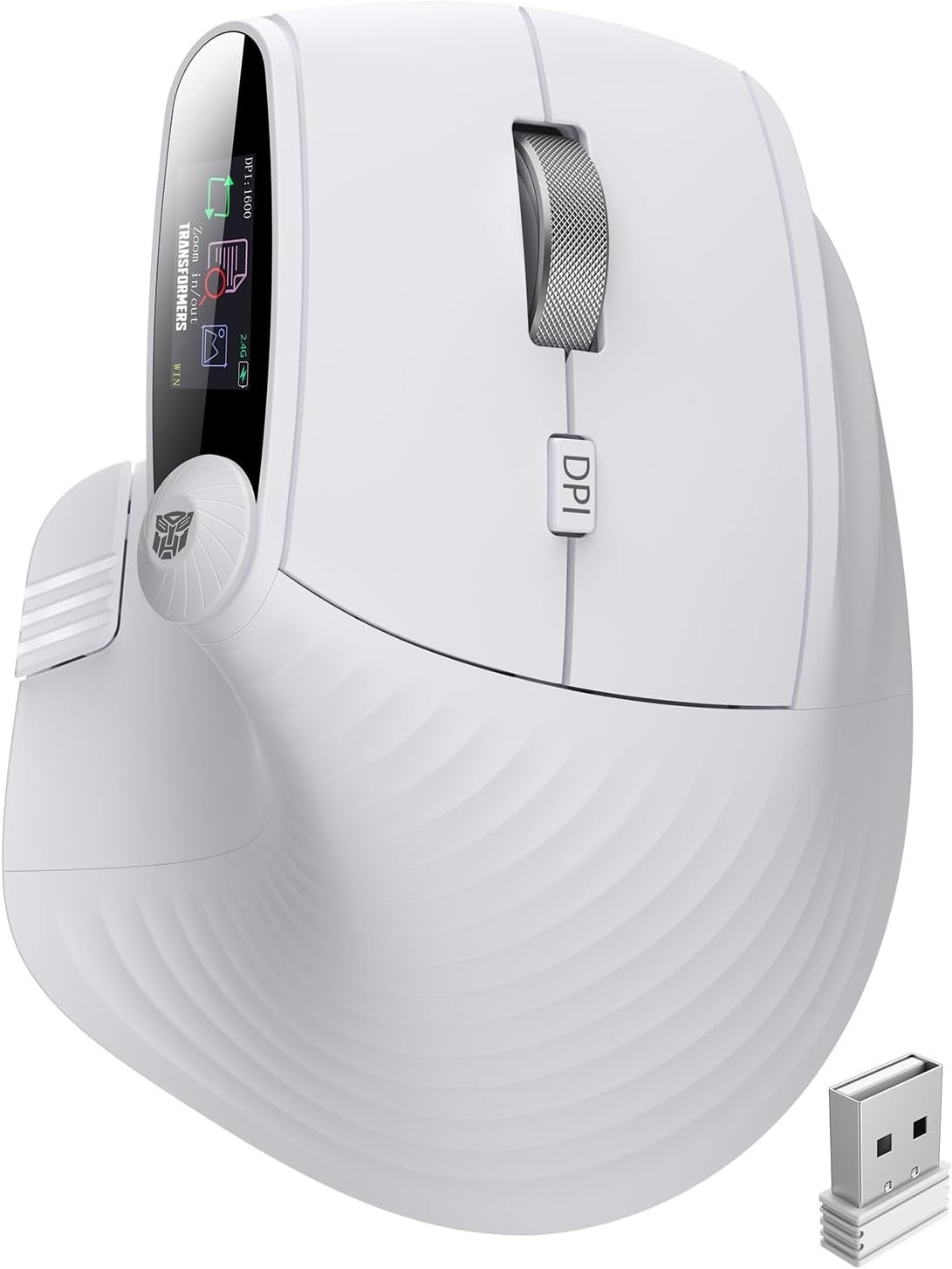 Transformers TF-VM02 Vertical Ergonomic Wireless Mouse White Bluetooth 2.4G