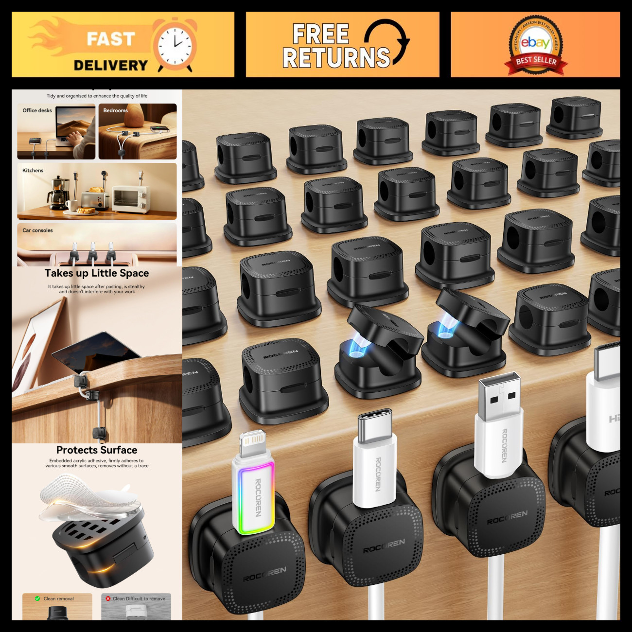 30-Pack Magnetic Cable Clips - Adjustable Cord Organizer for Home & Office