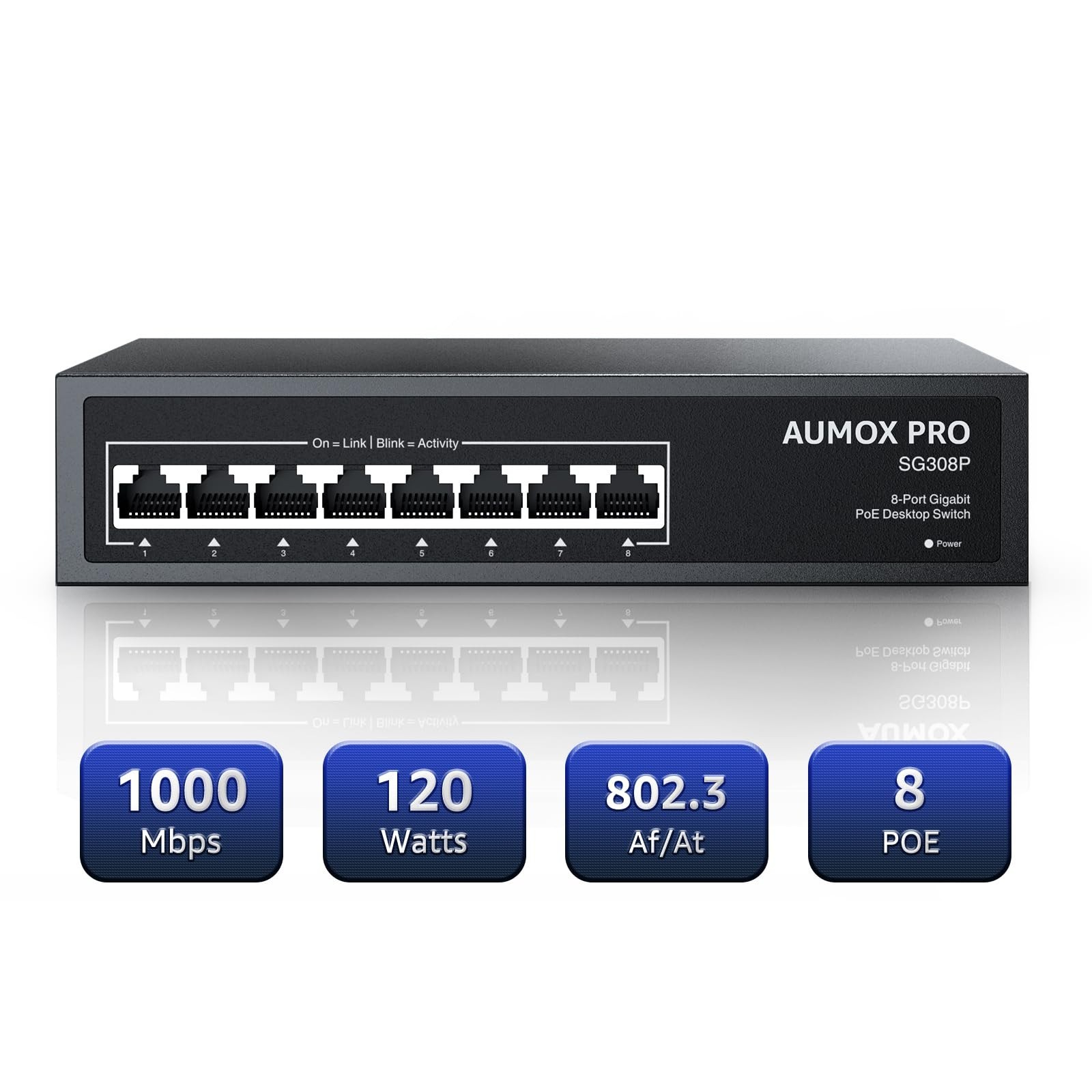 8 Port PoE Switch Gigabit 120W, Gigabit Unmanaged Ethernet Switch, Plug & Pla...