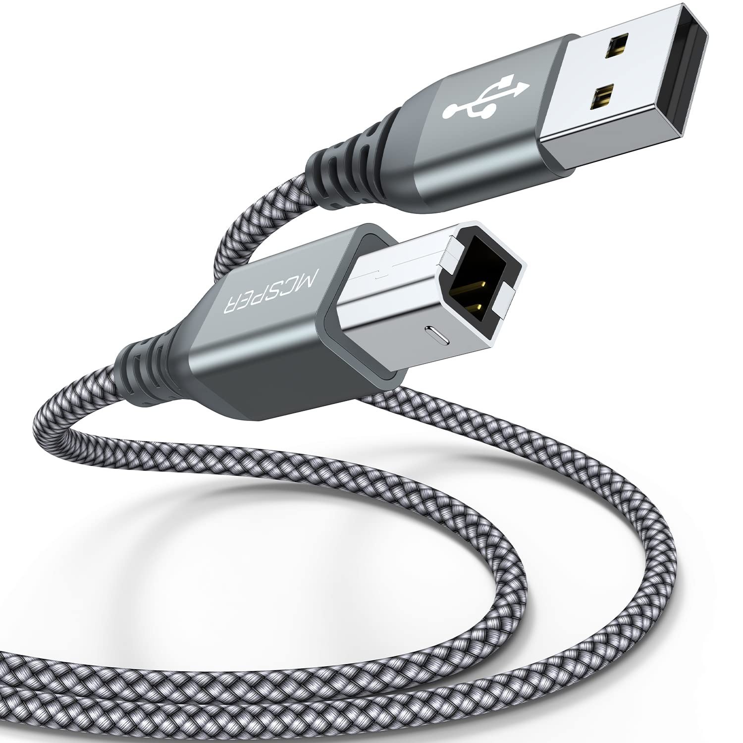 2 Pack 5FT Braided USB A to B Printer Cable - High-Speed, Tangle-Free Connection
