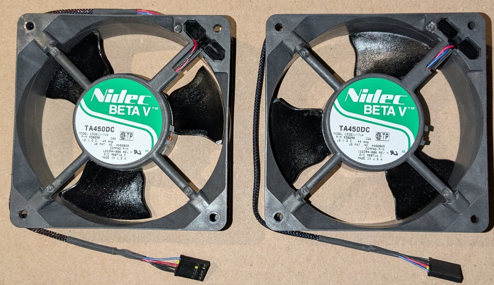 2 X Nidec Beta 120 mm Compaq Server Fan - 12 V DC - 4000 RPM - TA450DC C33211