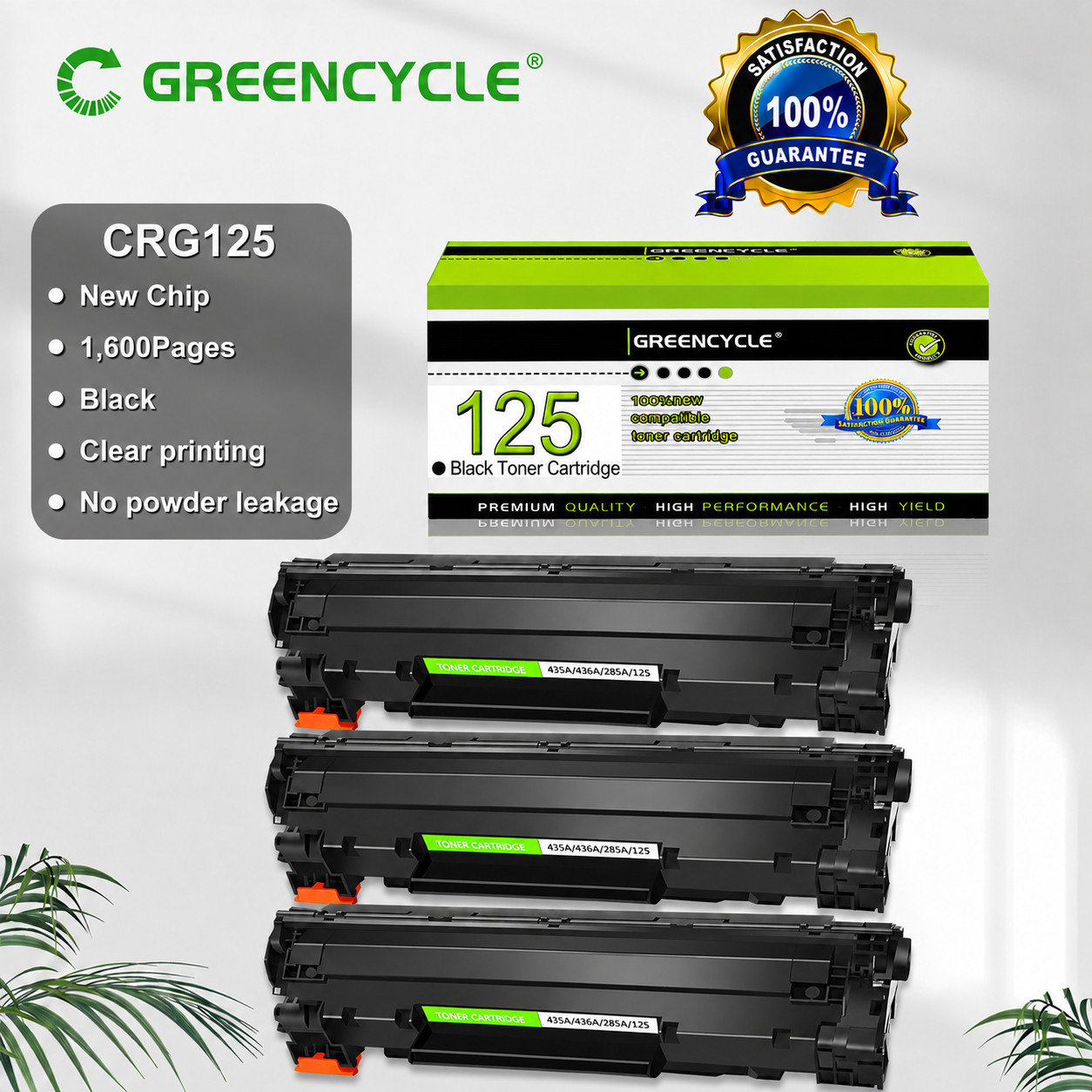 GREENCYCLE 3PK CRG-125 Toner Cartridge for Canon MF3010 LBP6000 LBP6030w LBP6018