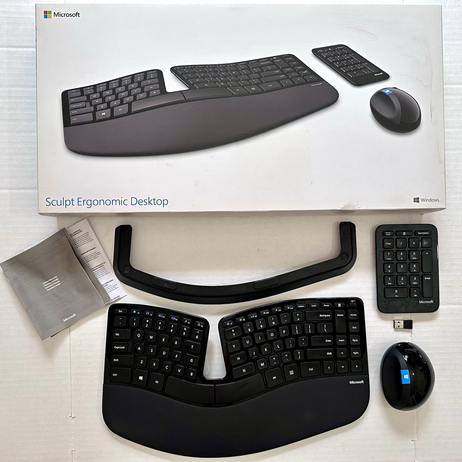 Microsoft Sculpt Ergonomic Desktop L5V-00001 Wireless Keyboard Mouse #pad Dongle