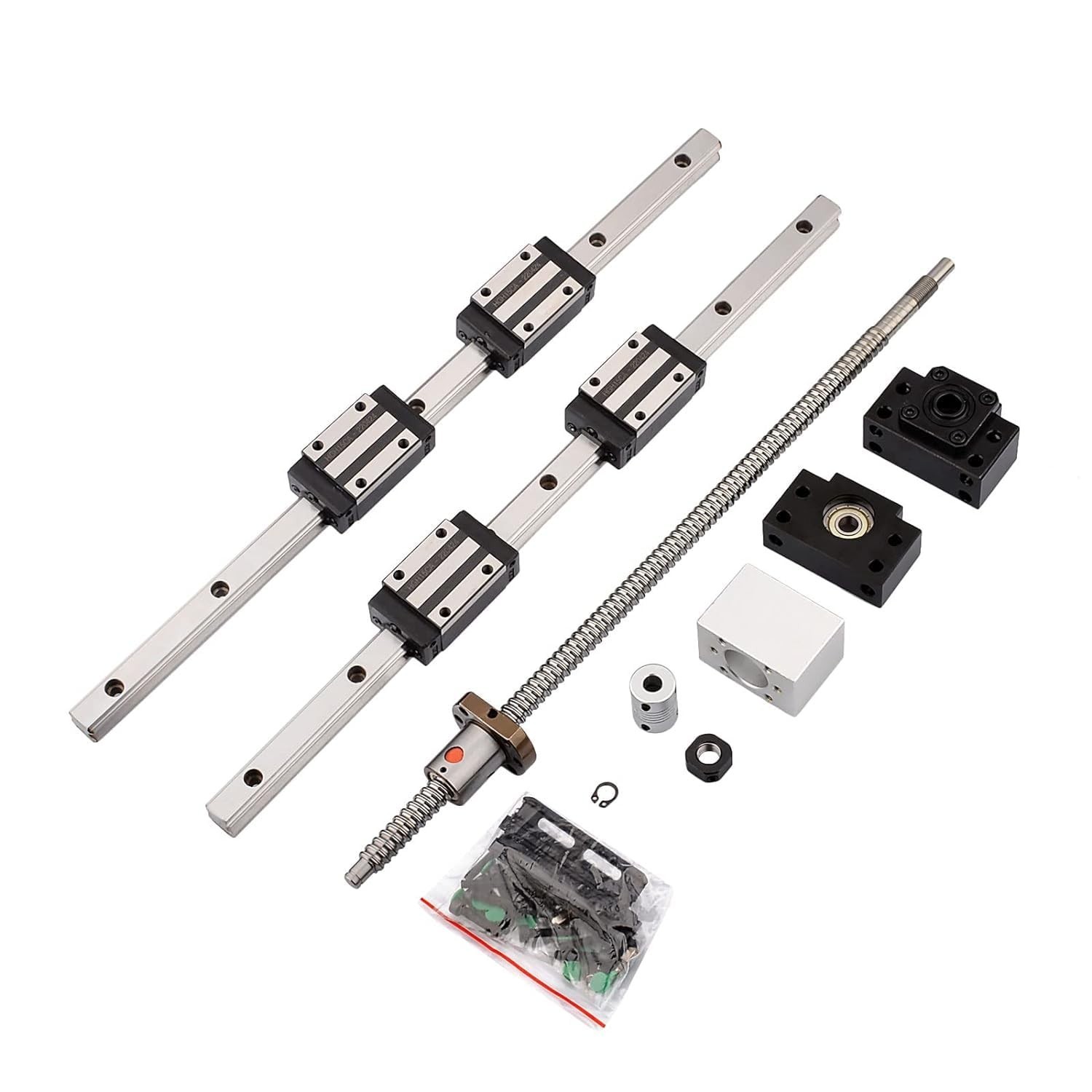 2Pcs 300MM HGR15 Linear Guide Rail with 4 Bearing Block,1Pcs 300MM SFU1204 Ba...