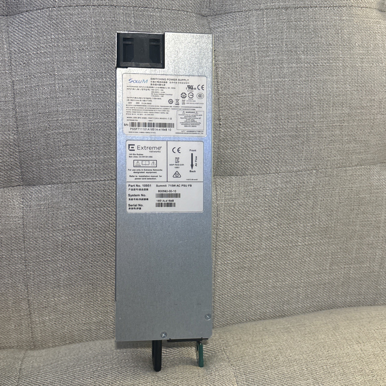 Extreme Networks 10951 715W AC PSU FB for Summit X460-G2 X450-G2 VSP 4900 5520