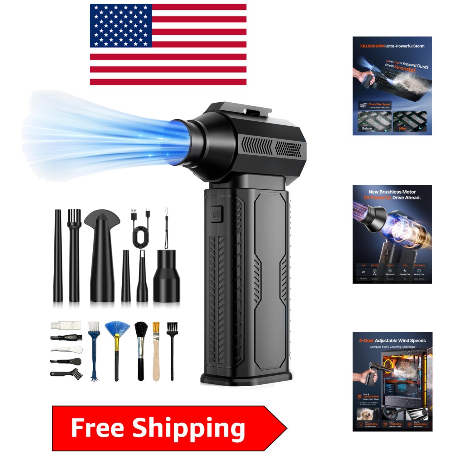 High-Power Cordless Air Duster with Adjustable Speeds for Home & Tech Cleaning