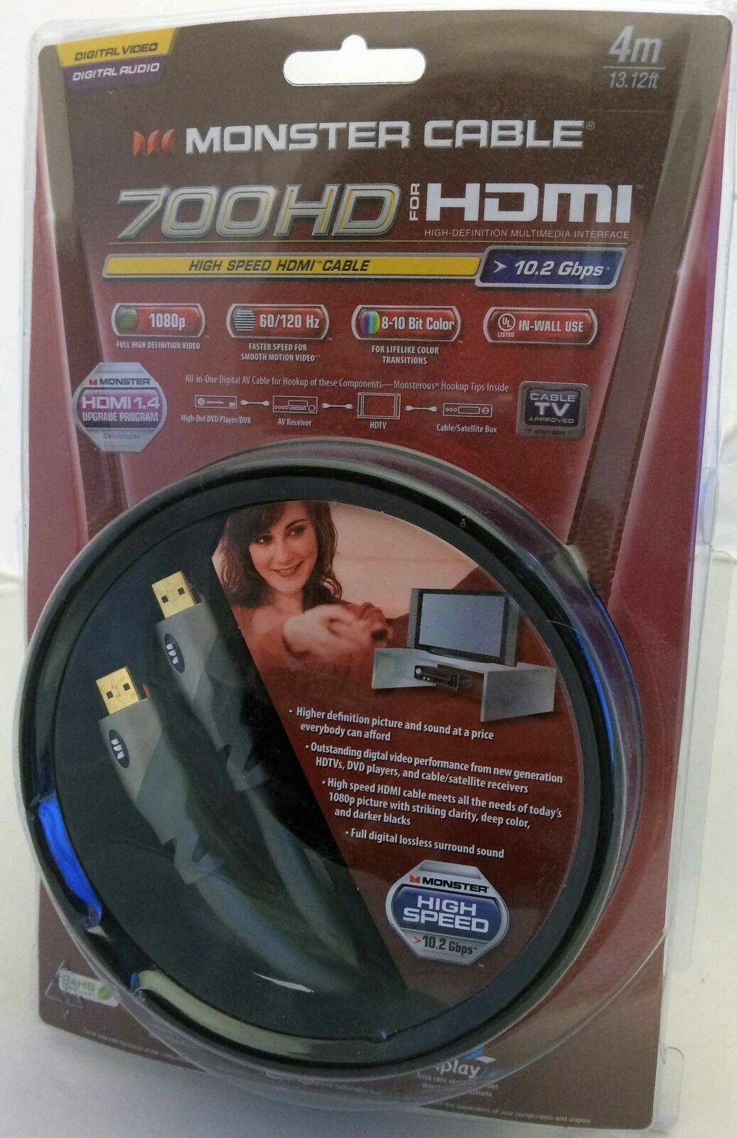 NEW Monster Cable 700HD 4M High Speed 10.2Gbps HDMI Digital Video 13' 3D HDTV tv