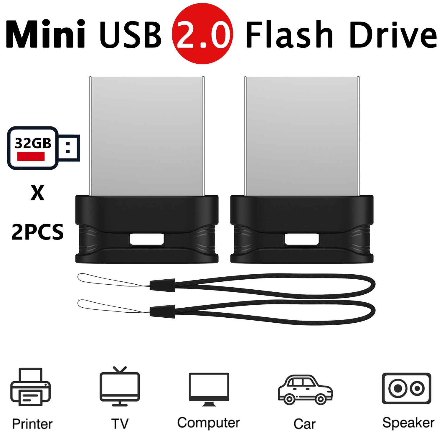 2Pack 32 GB USB 2.0 Flash Drives Low-Mini Profile Memory Sticks Thumb Pen Drive