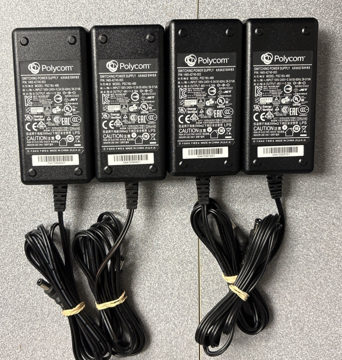 LOT OF 4 PolyCom  PSC18U-480 AC Power Adapter 48V with Power Cords