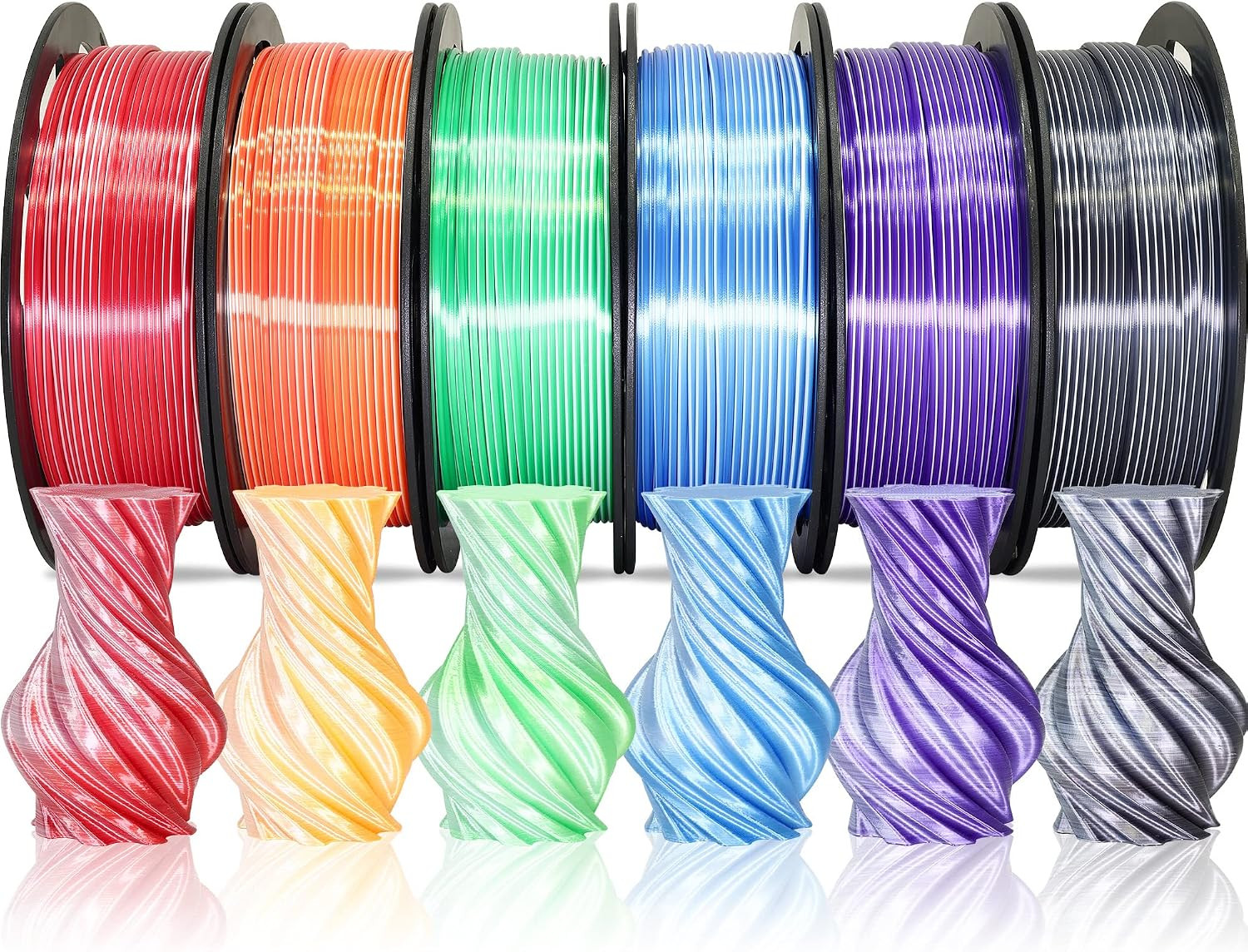 Dual Color 1.75Mm 3D Printer Filament Bundle, Silk PLA 6 Spools Pack - White Red