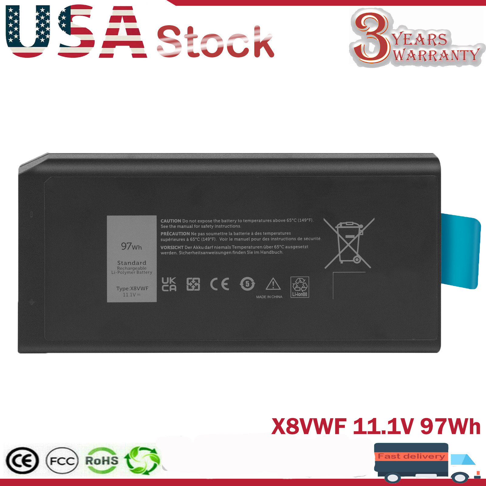 Lot X8VWF 4XKN5 Battery For Dell Latitude 14 Rugged 5404 5414 E5404 Extreme 7404