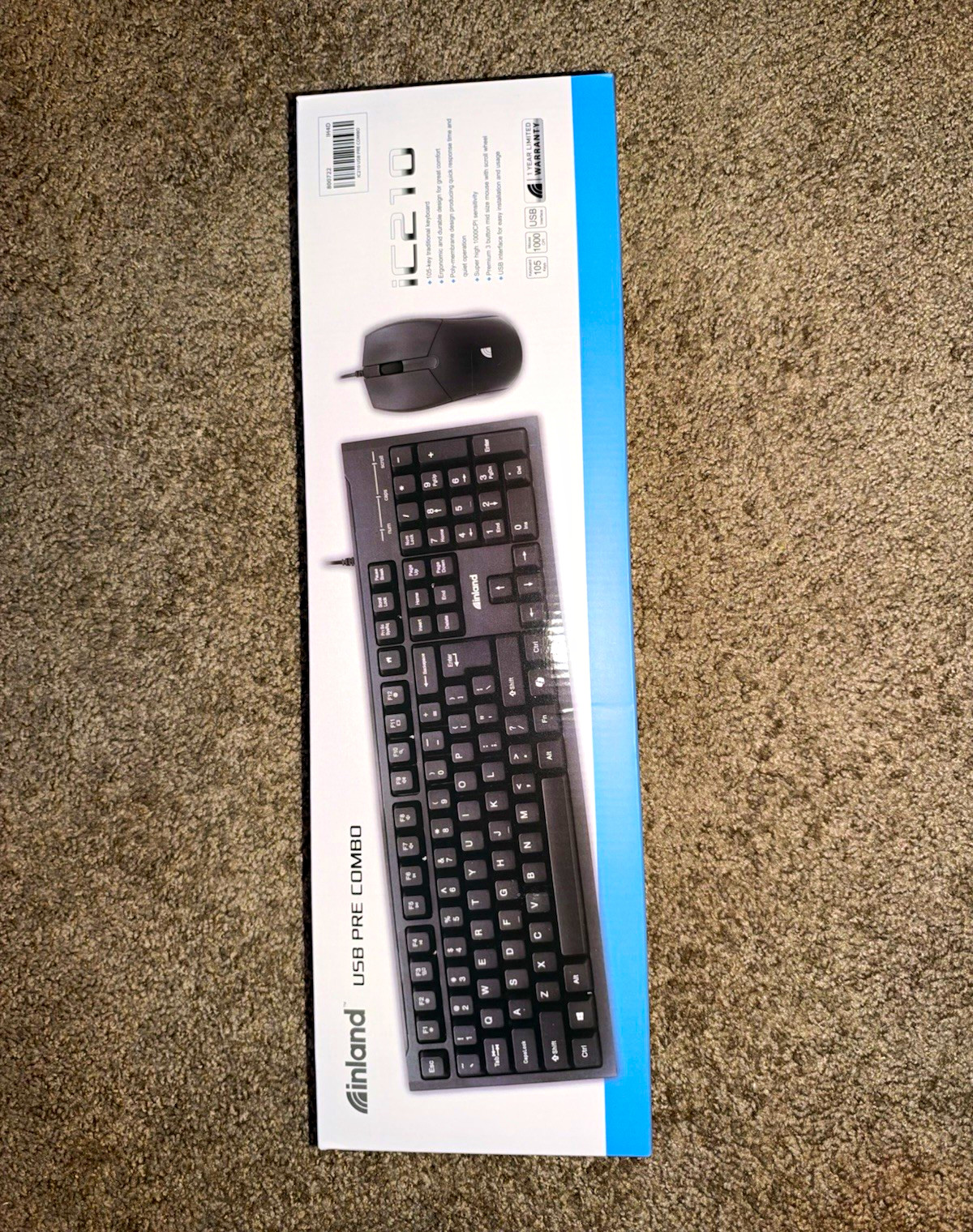 Inland IC210 Wired USB Keyboard & Mouse Combo Plug & Play English QWERTY Black