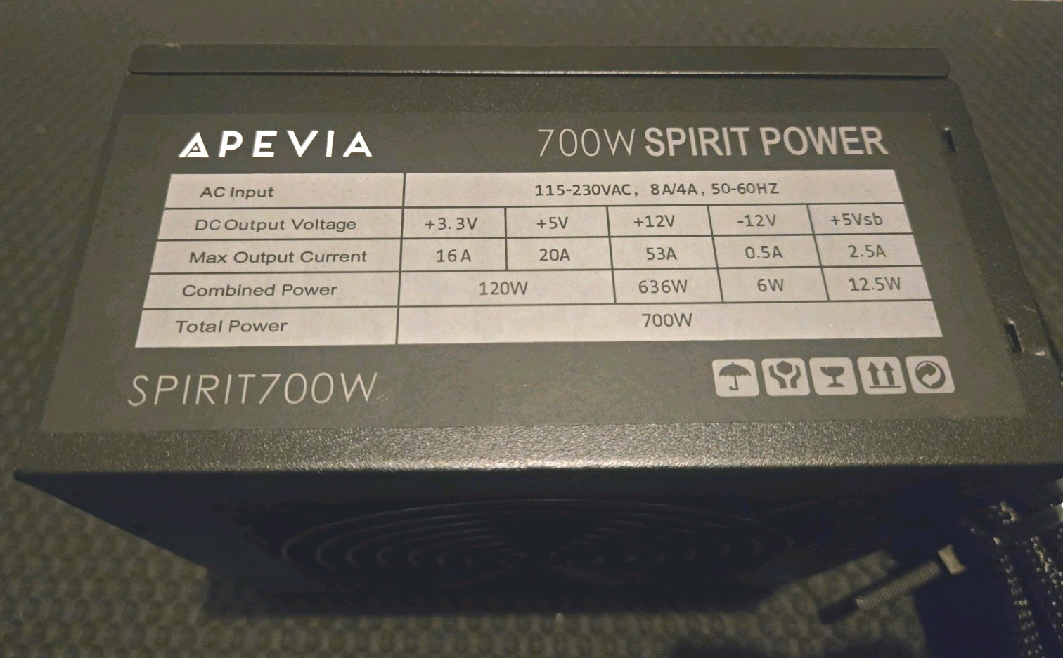 Apevia SPIRIT700W 700W ATX Power Supply 24-Pin 6+2 PCIe Black 