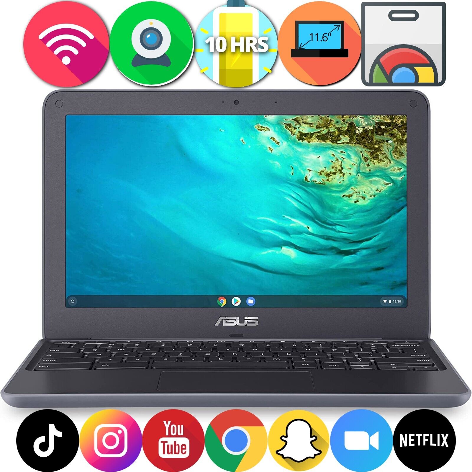 Asus Chromebook C202 11.6” Intel 1.6 GHz 4GB RAM 16GB eMMC Bluetooth HDMI Webcam