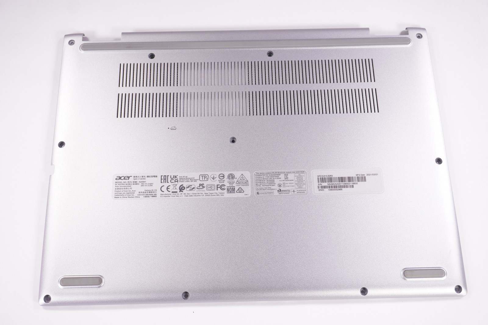 60.A6DN1.001 Acer Bottom Base Cover Silver SP313-51N-50R3