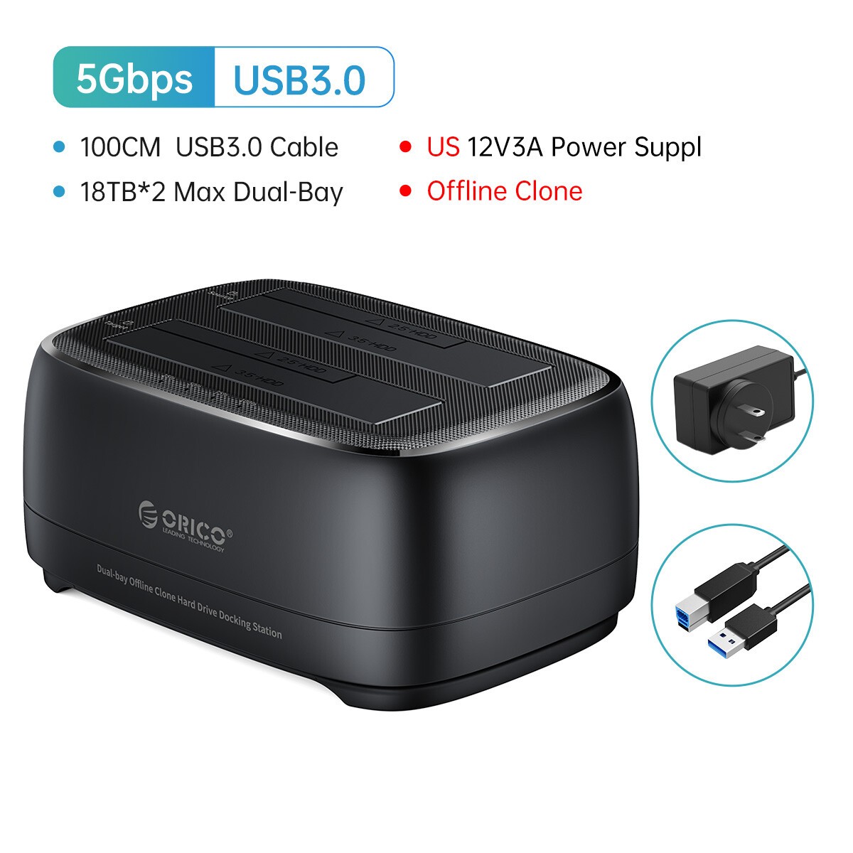 ORICO 2 Bay Hard Drive Docking Station   USB 3.0 for 2.5" 3.5'' HDD SSD