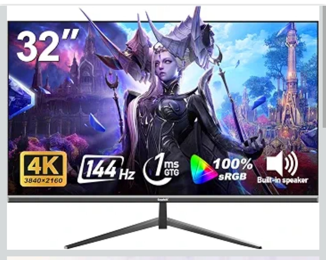 Gawfolk 32-inch 4K Ultra HD Computer Monitor, 144Hz Gaming Screen, 1ms, Adaptive