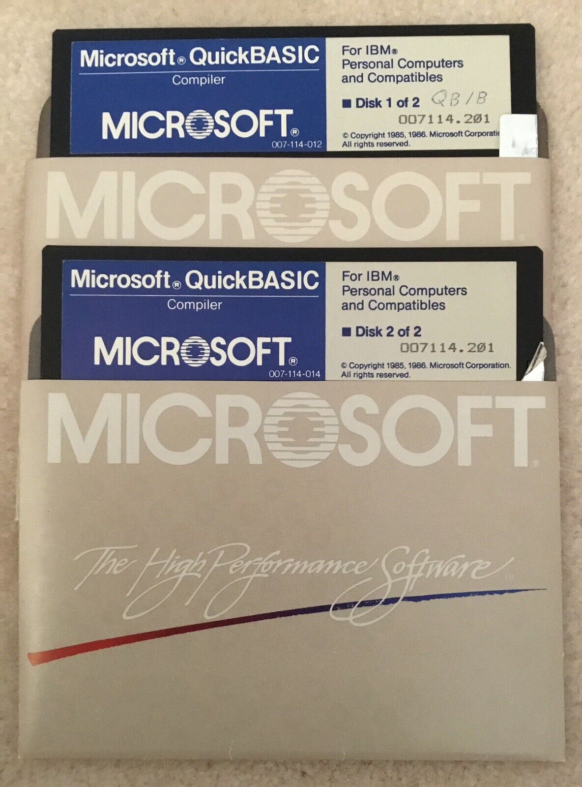 Vintage Floppy Disks 1 & 2 Microsoft Quick Basic Compiler IBM Personal Computer