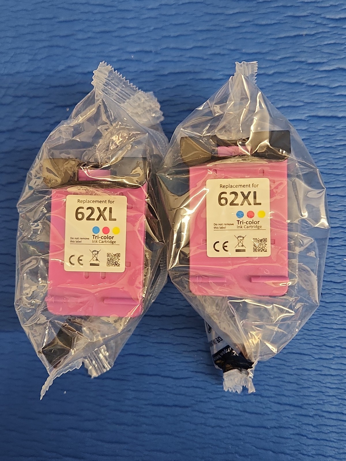 Lot of 2 Tri-Color 62XL Ink Cartridges Replacement for HP 62 XL - Sealed