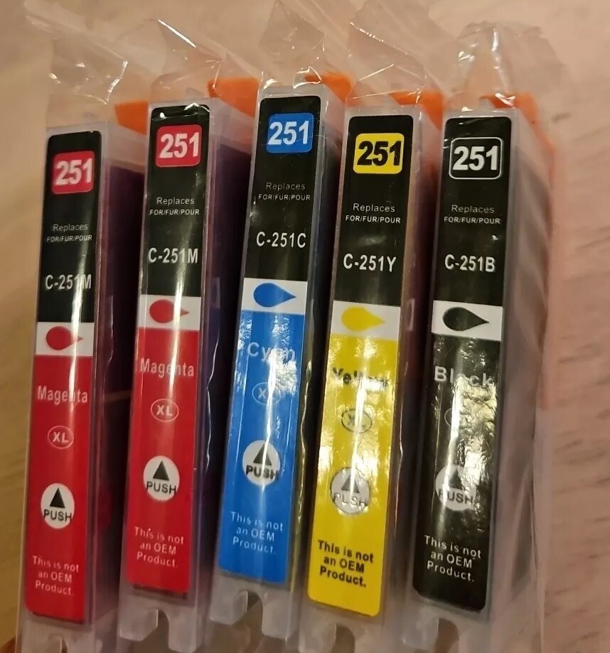 C- 251 XL Printer Ink Lot Of 5  - Yellow, Black, Cyan And 2 Magenta ~New Sealed