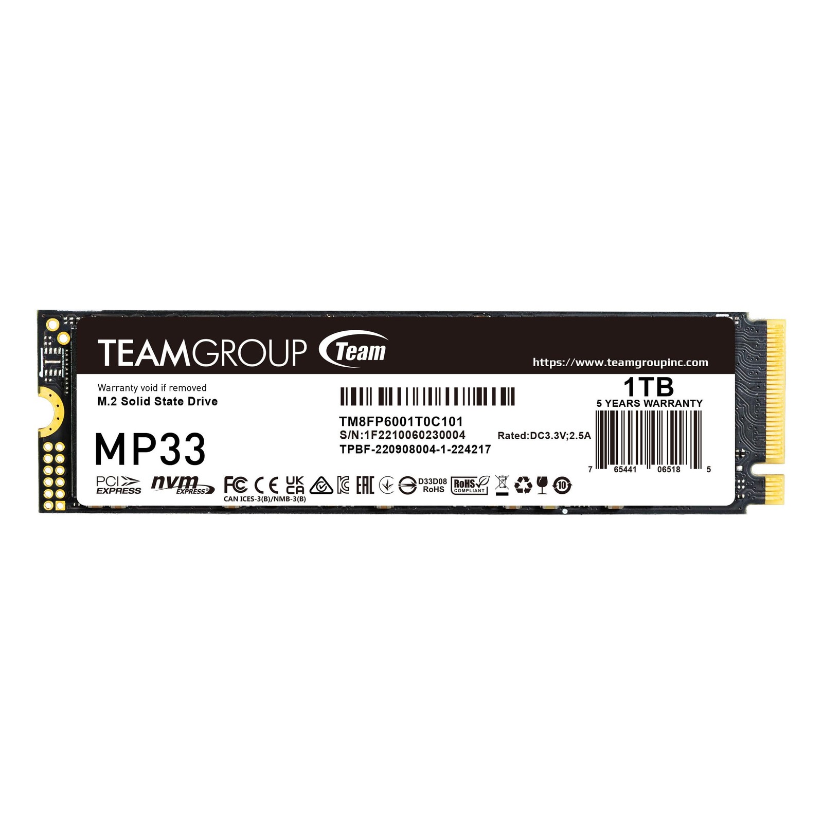 TEAMGROUP MP33 1TB SLC Cache 3D NAND TLC NVMe 1.3 1TB, Gen3x4 Read 1,800MB/s