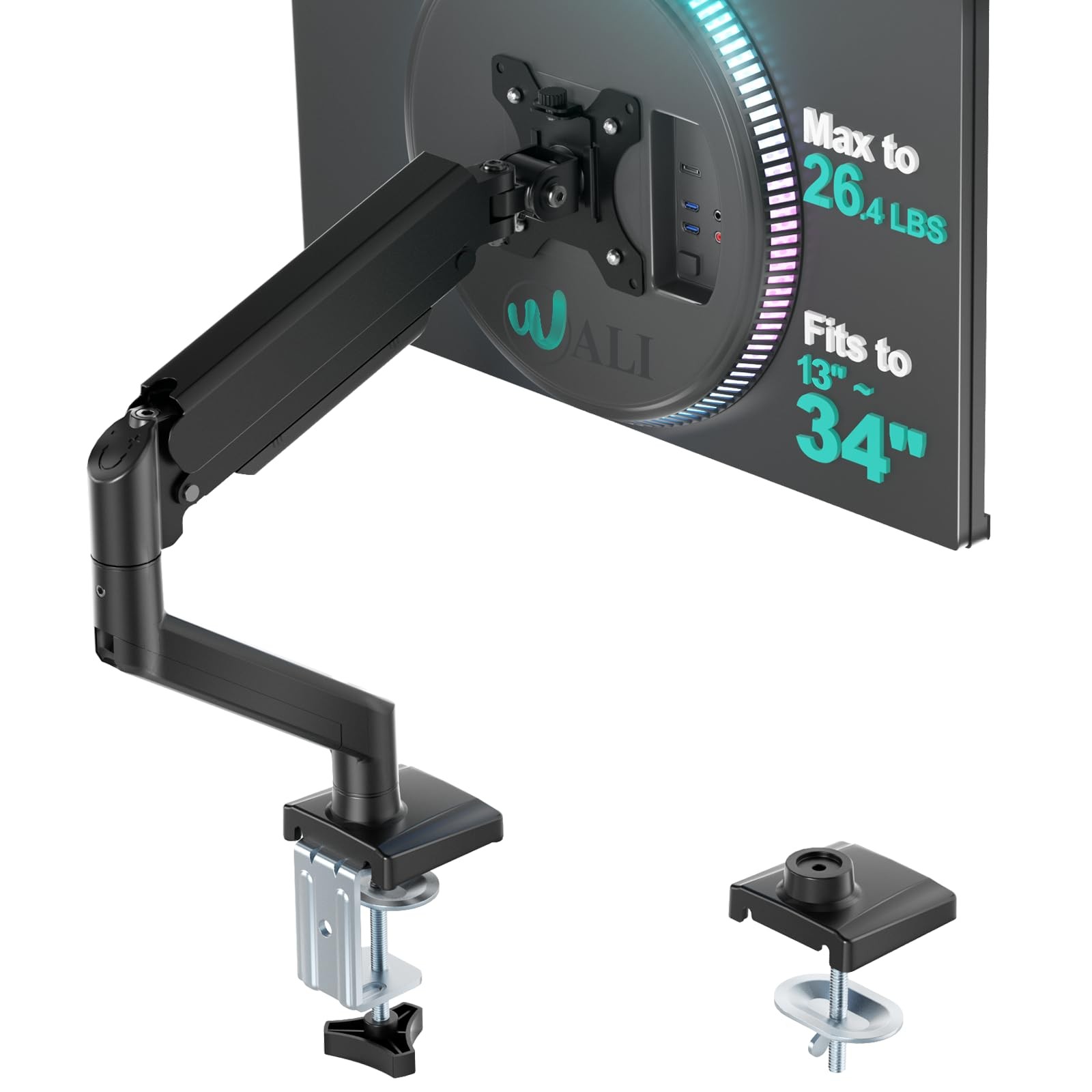 WALI Adjustable Single Monitor Arm for 13-34 inch Screens up to 26.4 lbs Single