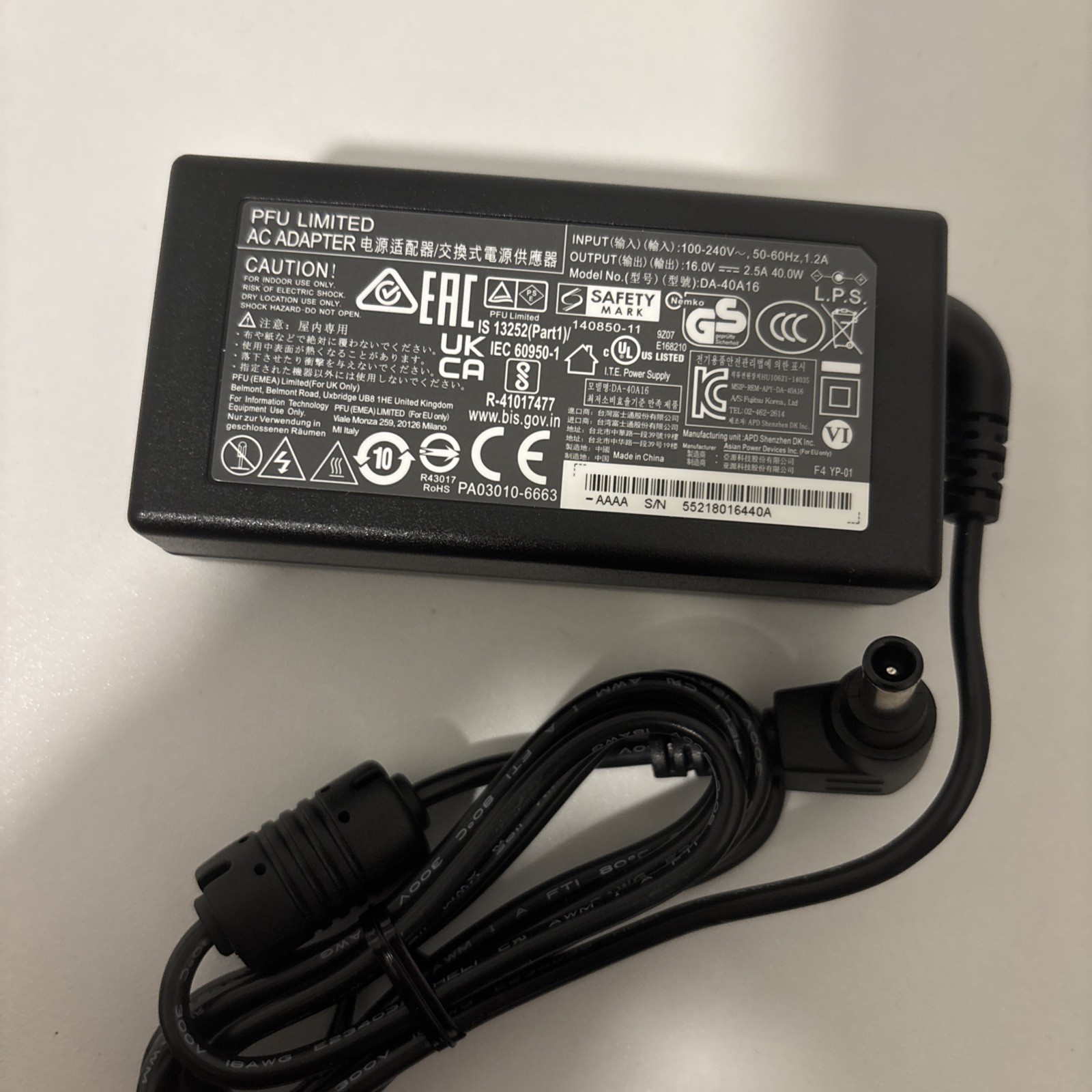 Original Fujitsu 40W DA-40A16 AC Adapter Scanner ScanSnap iX500 SV600 