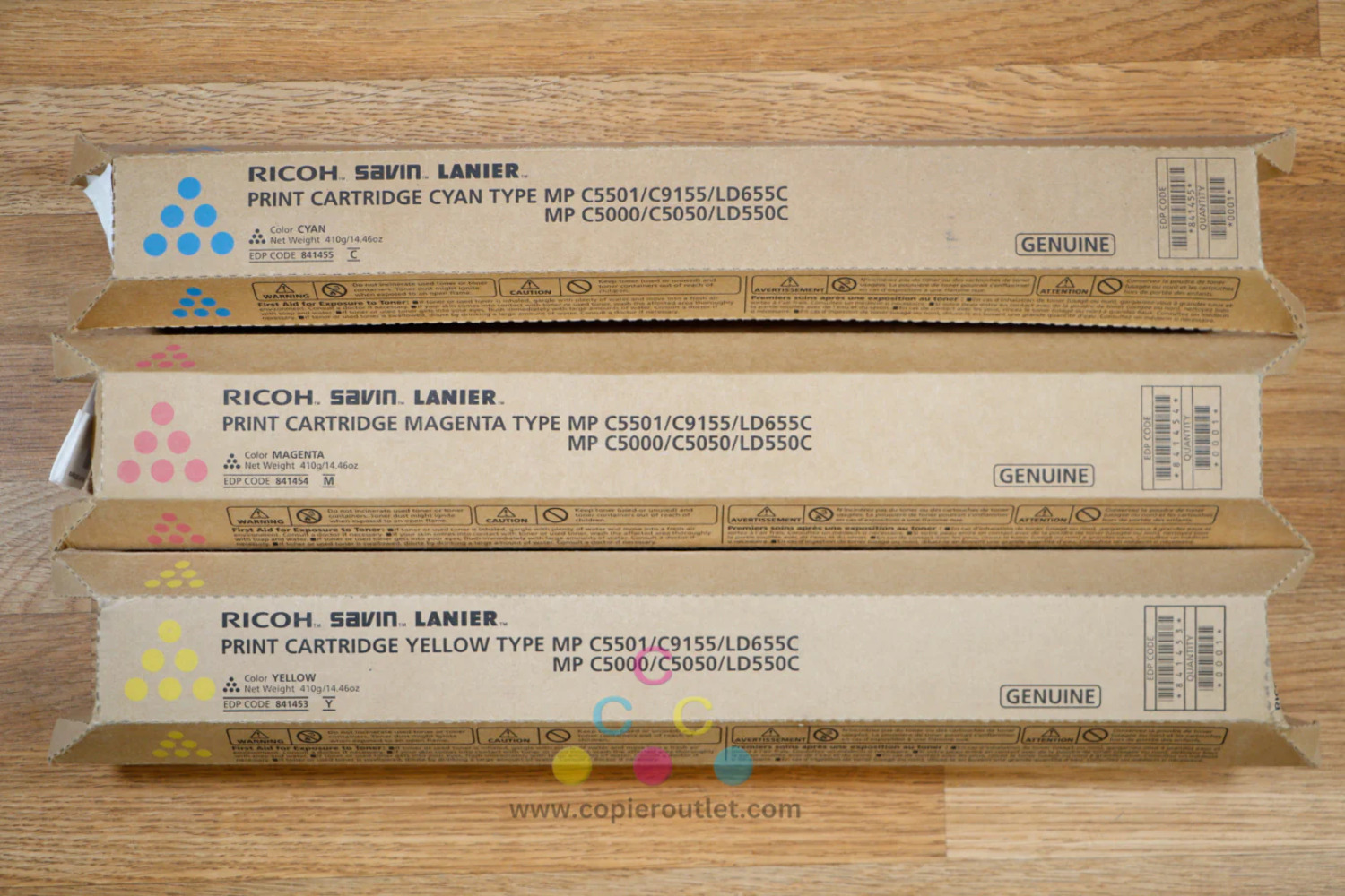 Cosmetic OEM Ricoh MP C5000,C5501,C9155,LD655C CMY Toners 841453,841454,841455
