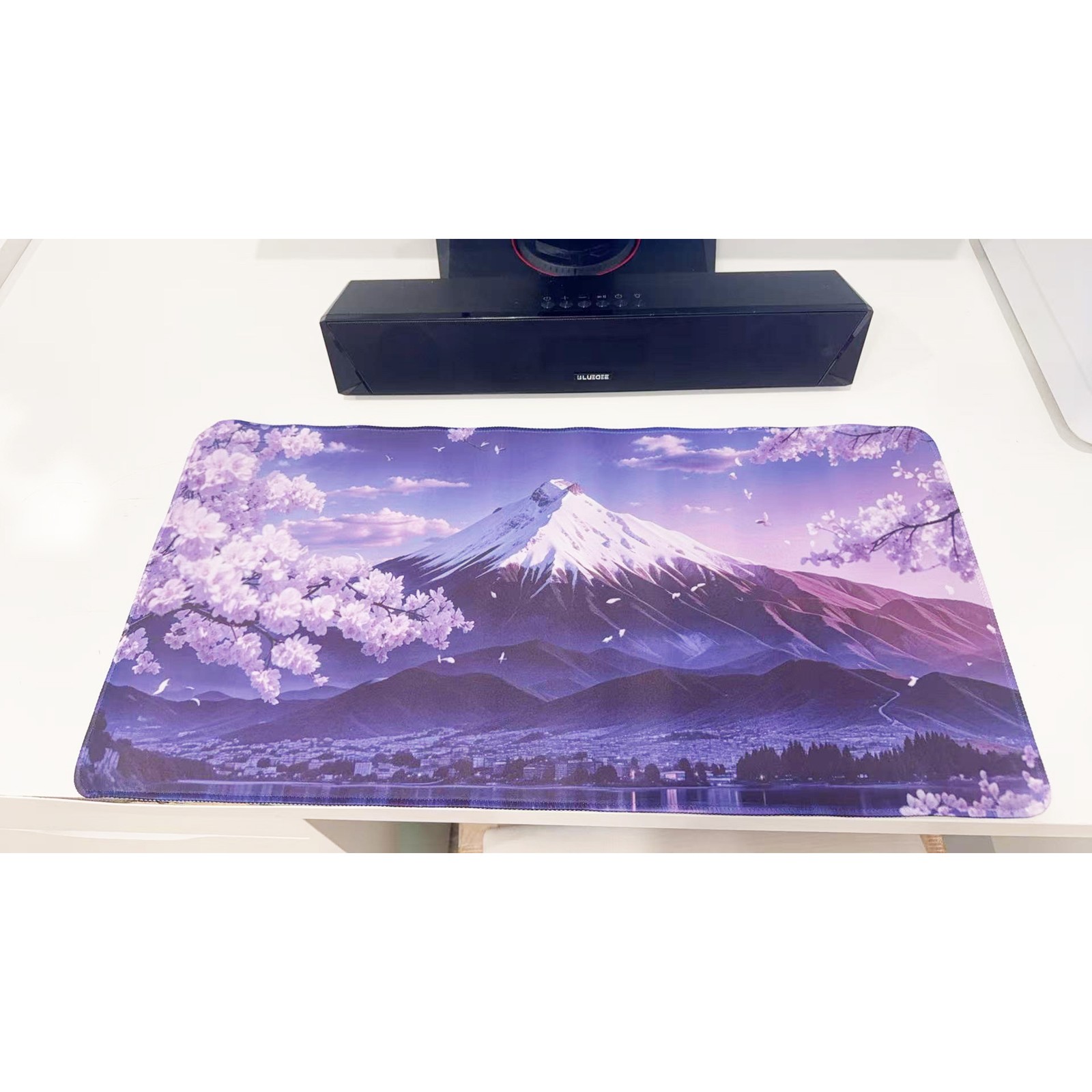 Aesthetic Sakura & Fuji Oversized Mouse Pad 23.6" X 11.5" Non-Slip Keyboard Mat