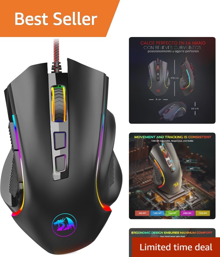M602 Wired Ergonomic RGB Gaming Mouse with 7200 DPI and 9 Programmable Buttons
