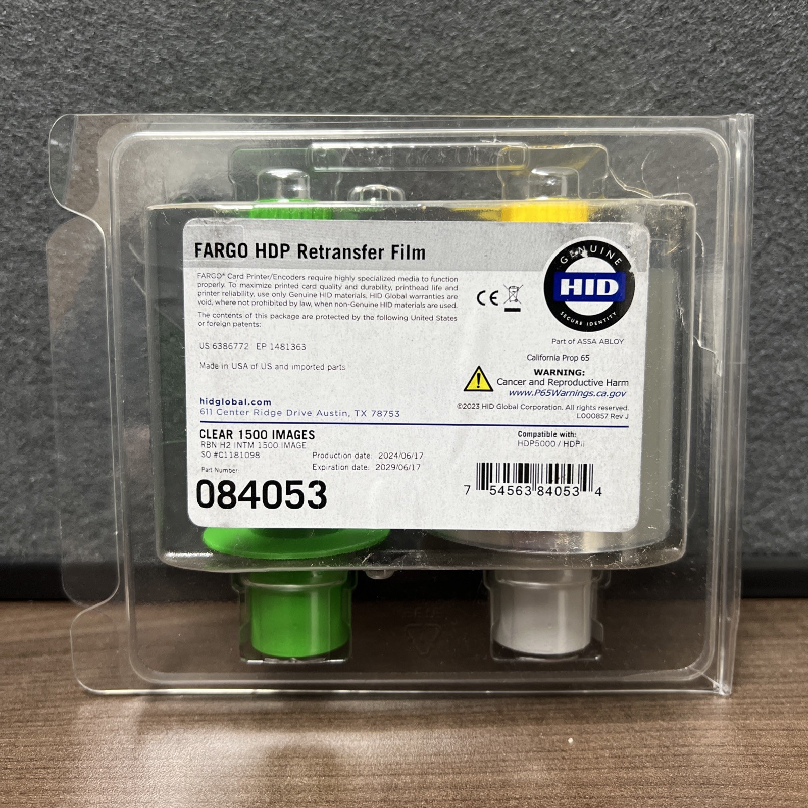 HID Fargo 084053 HDP Retransfer Film 1500 Prints Genuine for HDP5000