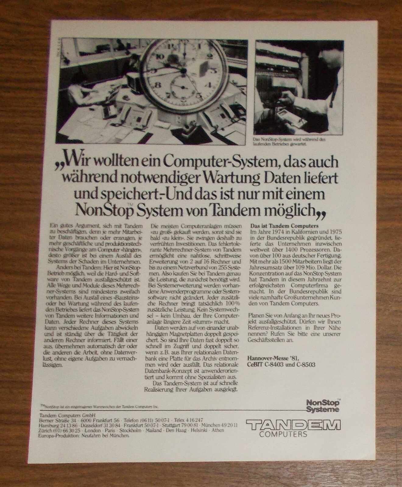 Rare Advertising TANDEM COMPUTERS NONSTOP SYSTEM Mainframe #3 1981