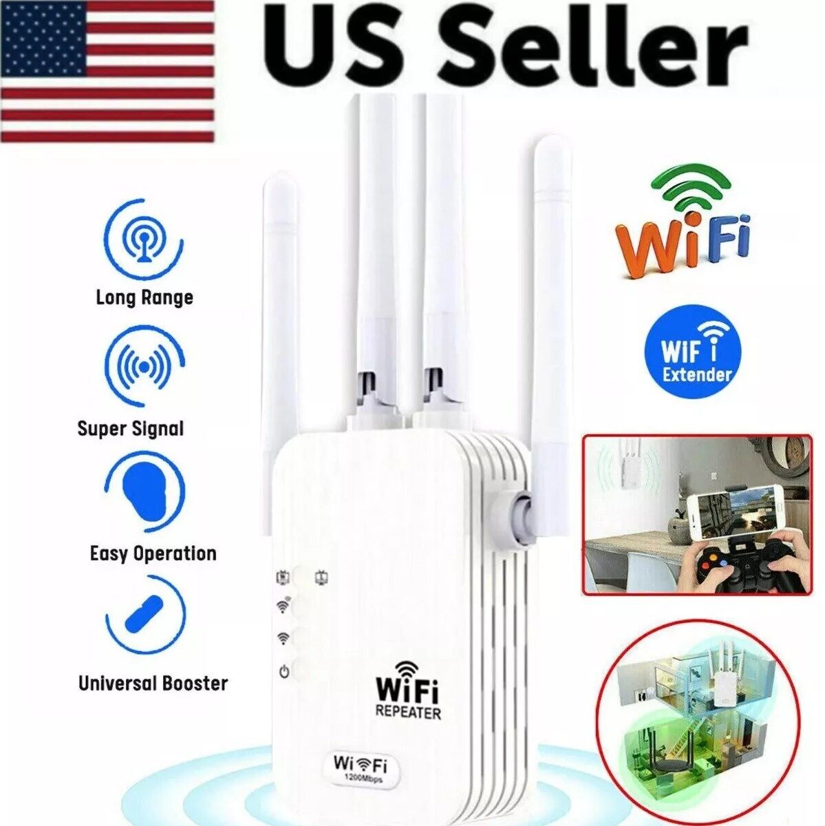 5G 2.4G 1200Mbps WiFi Range Extender Repeater Amplifier Router Signal Booster