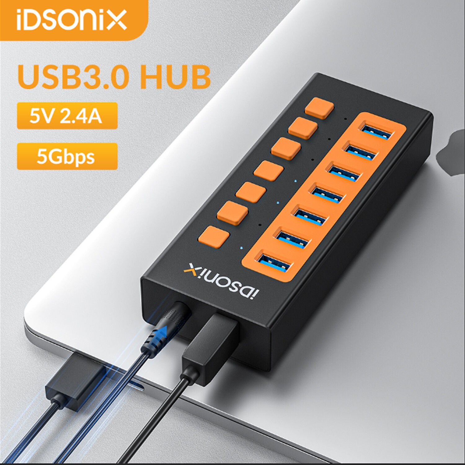 IDsonix 7 Port USB 3.0 Hub Charger Switch Splitter Powered AC Adapter for PC US