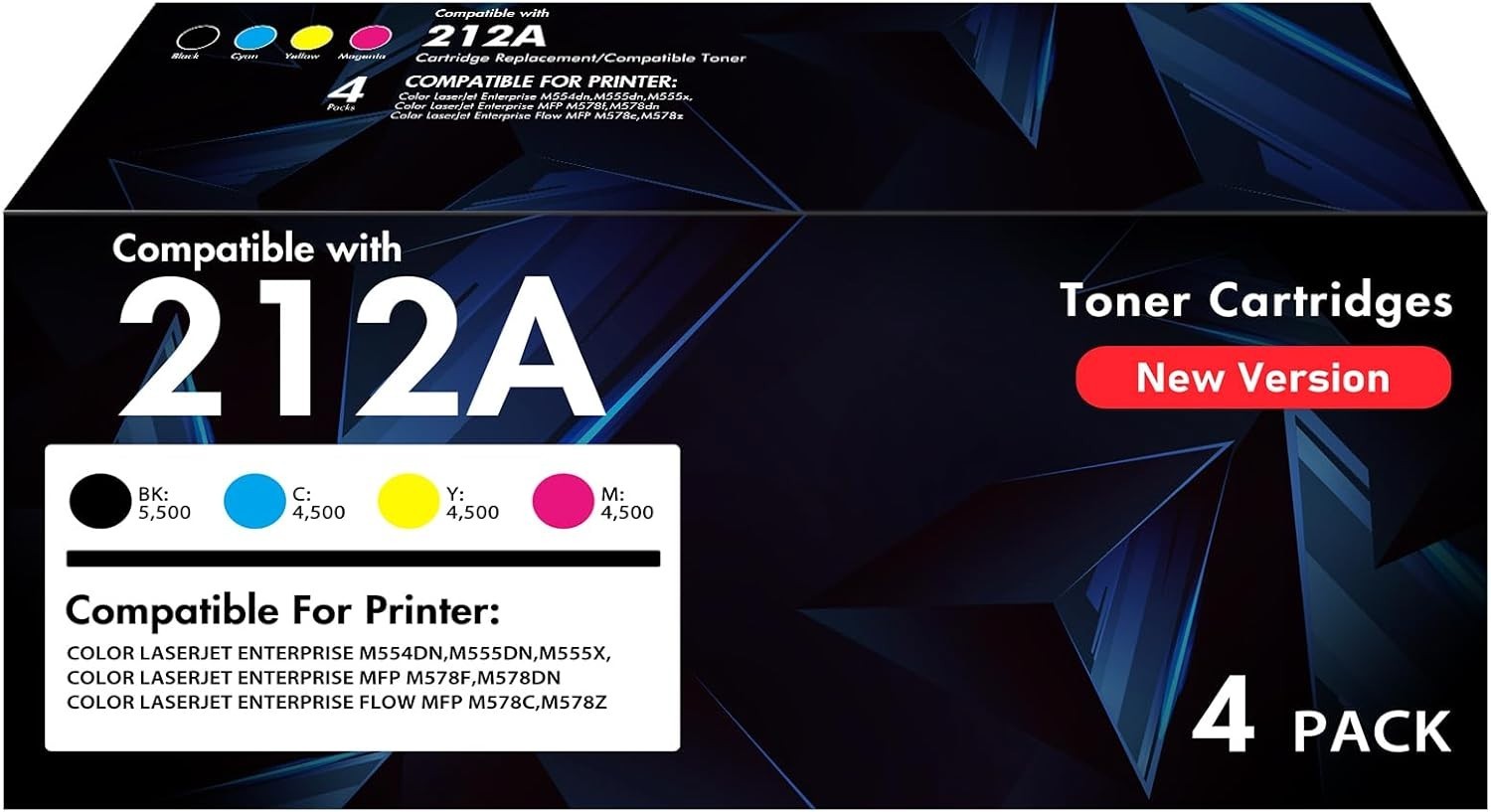 212A Toner Cartridges 4 Pack With Chip Black Yellow Cyan Magenta Color