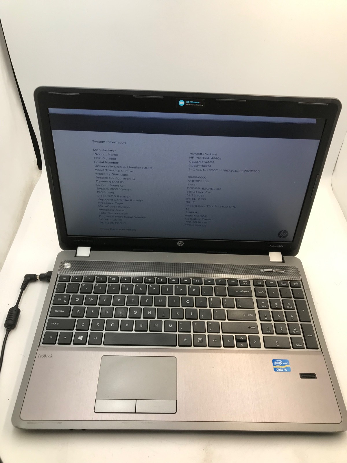 HP ProBook 4540 Intel Core i5-3210M 2.5GHz 15" 4Gb RAM-BOOTS/DISPLAY ARTIFACT-MZ