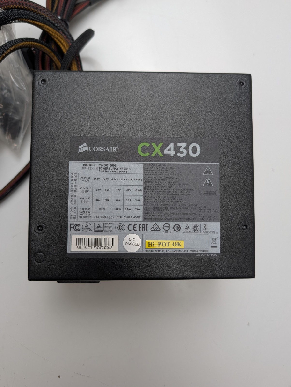 CORSAIR CX430 Excellent Condition 75-001666 430W POWER SUPPLY TESTED & WORKING