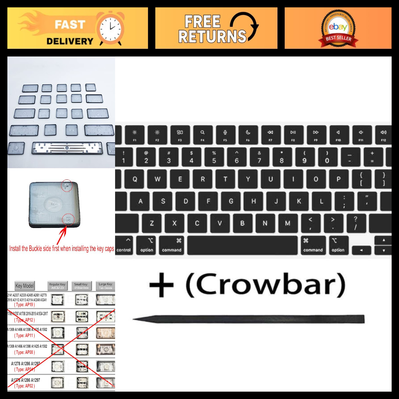 Replacement Keyboard Keycaps for MacBook Air M2 M3 M4 - 13" & 15" Models, 2022-2