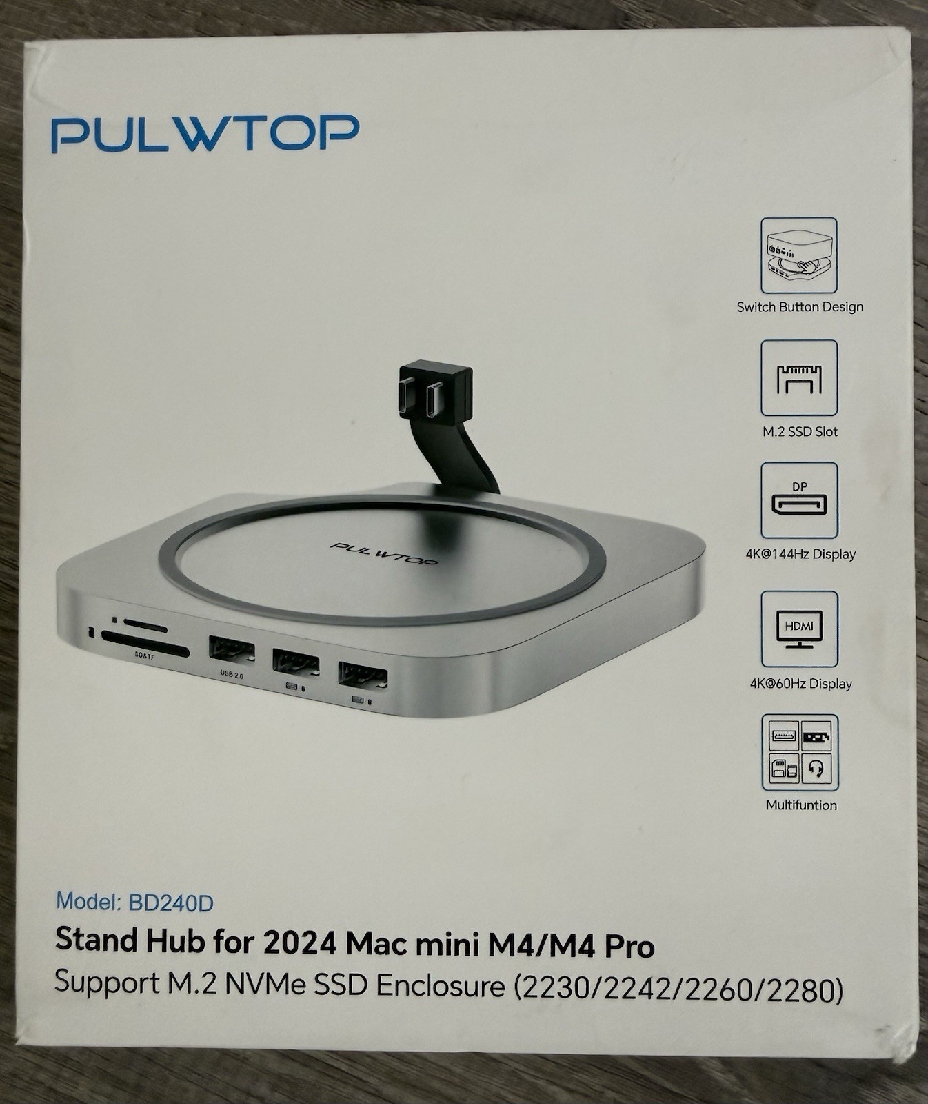 Pulwtop Mac Mini Pro M4 Dock Stand 9in1 SSD enclosure DP 4K 144Hz & HDMI 4K 60Hz