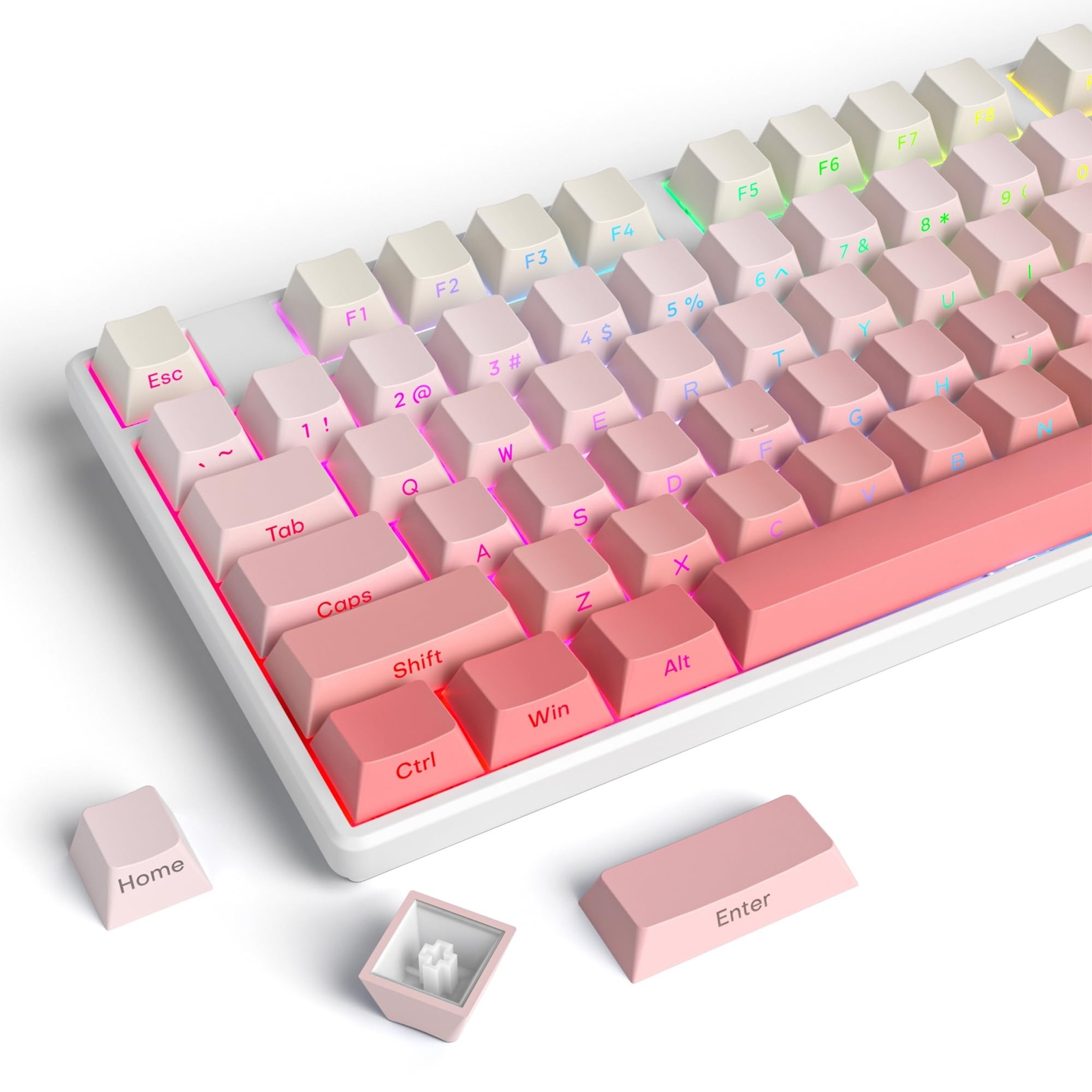 Guffercty kred Cute Gradient PBT Key Caps 135-keys Custom Minimalist Side Pri...